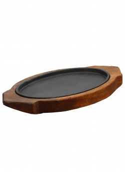 Cast Sizzling Plate with Wooden Tray